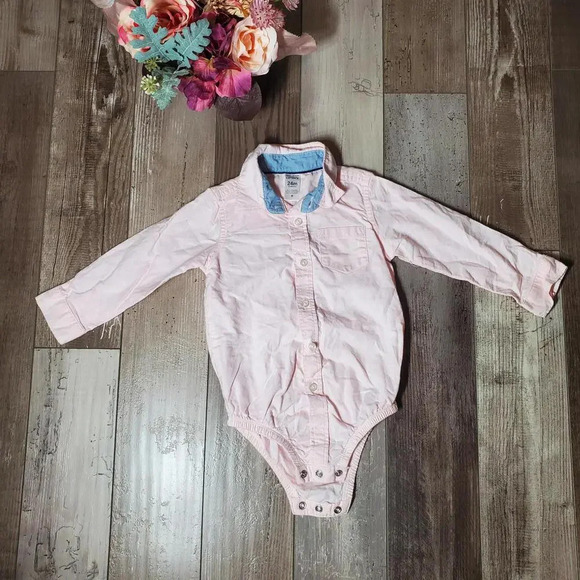 Carter's Pink Size 24m Baby Toddler Boy Button Down Bodysuit 100% Cotton EUC - Picture 7 of 10